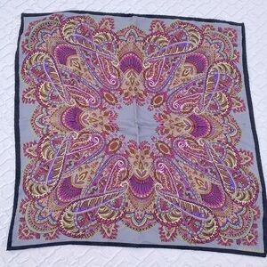 Jones New York silk scarf purple black gray 21” square